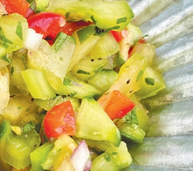 Picture showing Salsa recipe made with Green Zebra tomatoes